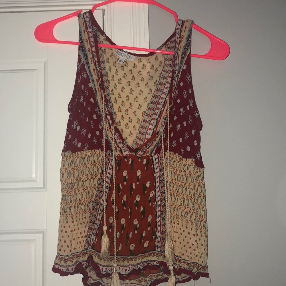 Boho patterned tassel tank top